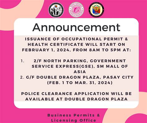 mayor's and health permit pasay|Pasay BPLO to start issuance of occupational permit, health certificate.